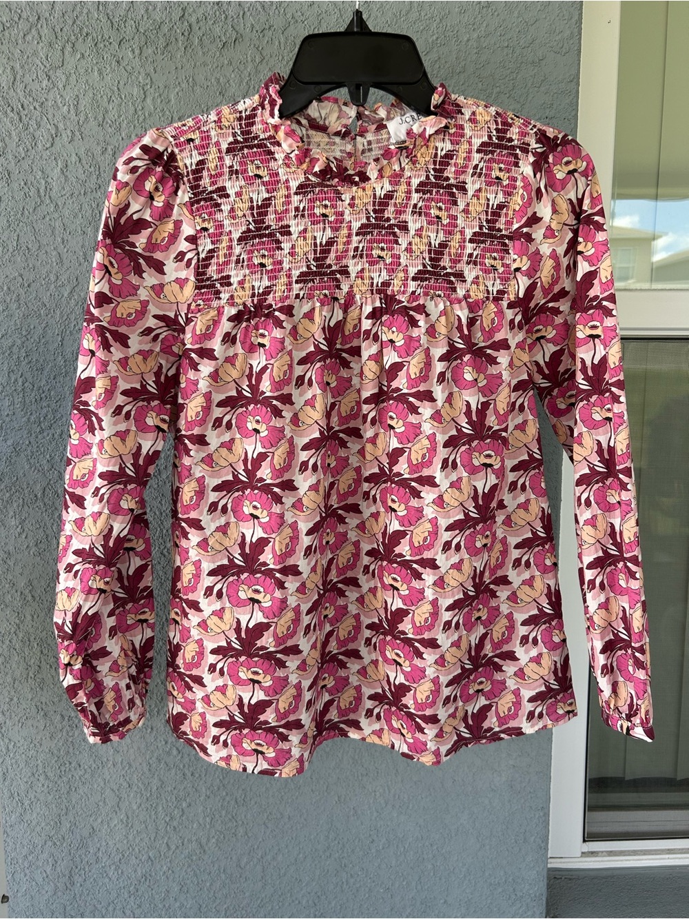 J.Crew Liberty Floral Smocked Women’s Long Sleeve Ruffle Neck Cotton Top XS